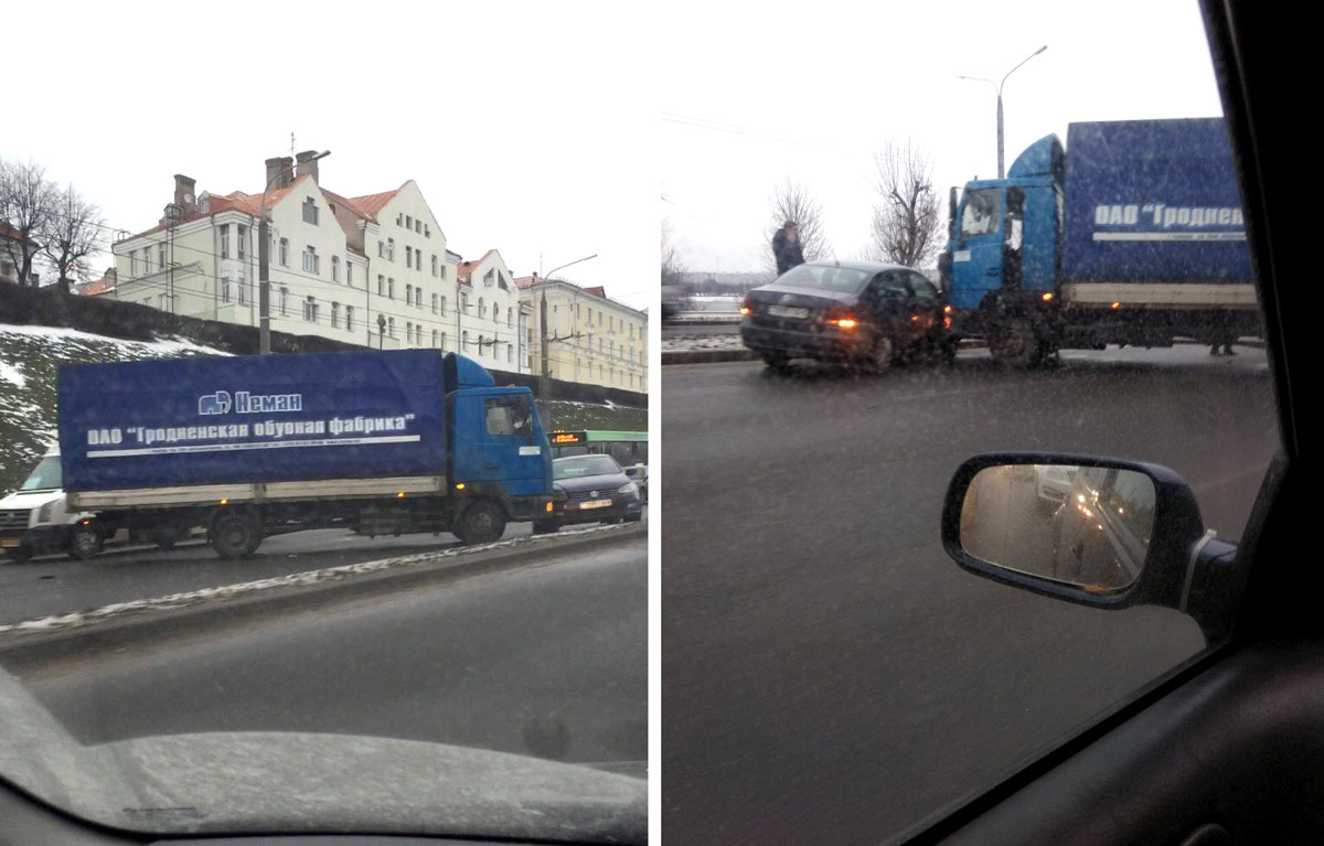 Большая пробка образовалась на спуске от пл.Орджоникидзе в Могилеве из-за ДТП