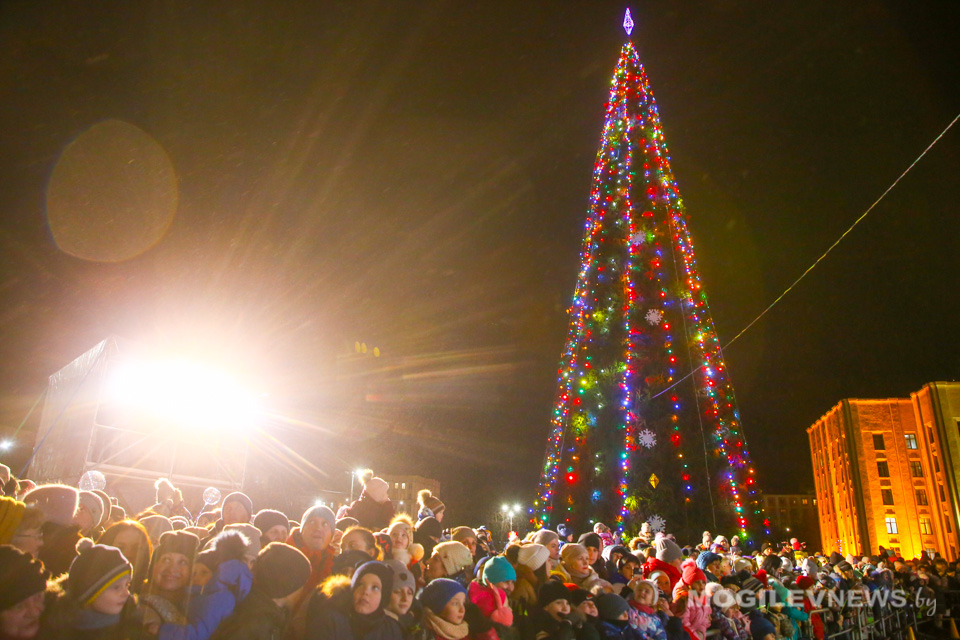 На главной елке Могилева зажгли новогодние огни. Фото. Видео