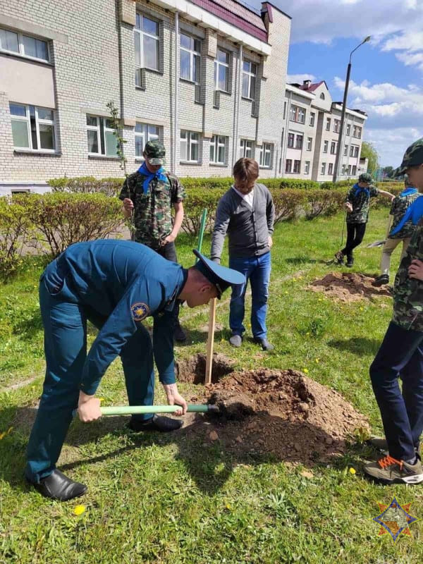 Яблоневый сад высадили спасатели Кличевского РОЧС вместе  с активистами молодежной организации спасателей-пожарных