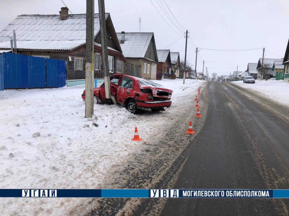 В Быхове водитель не справилась с управлением и врезалась в столб