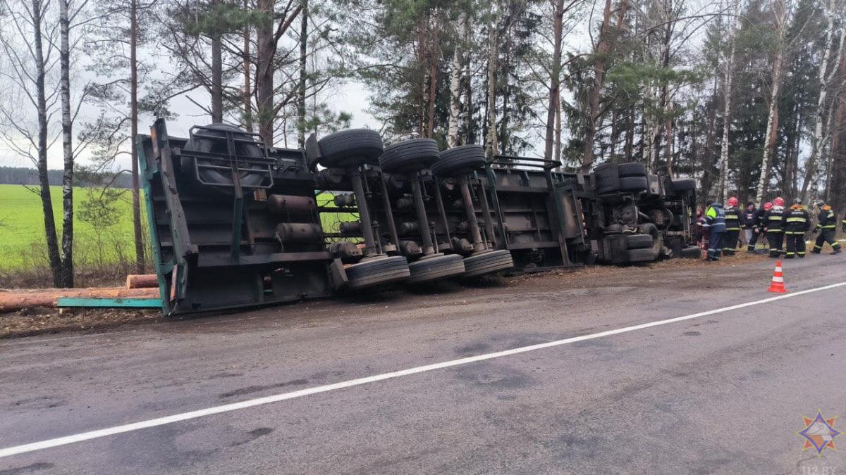 В Белыничском районе перевернулся лесовоз
