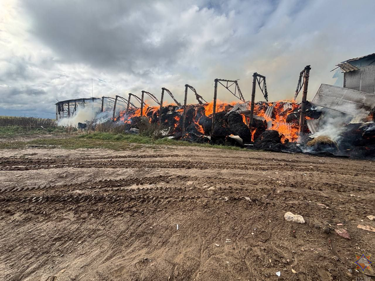 В Горках пожар уничтожил сенохранилище