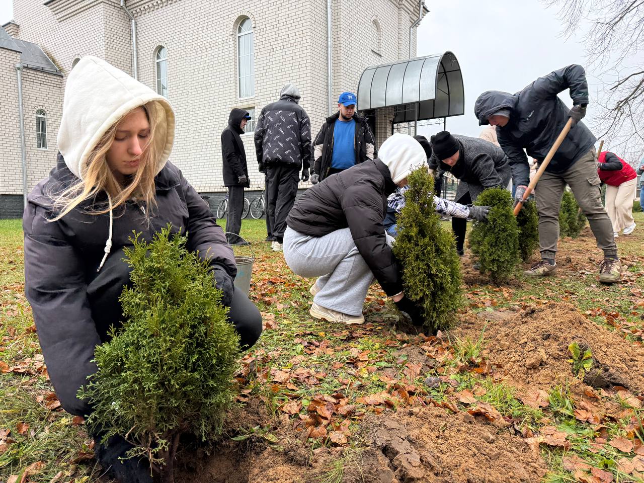 Молодежь Могилевщины высадила деревья у храма в аг. Восход. Фото