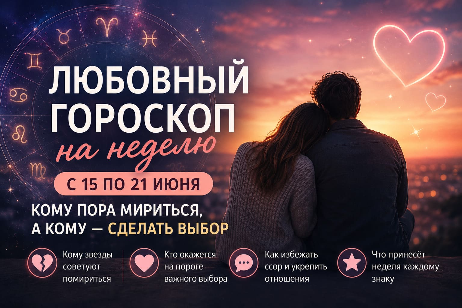 Любовный гороскоп на неделю с 15 по 21 июня: кому пора мириться, а кому - сделать выбор